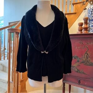 Vintage Tara Ryan Sweater With Attached Shell And Faux Fur Removable Collar Sz L